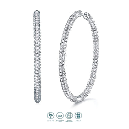 2pcs Moissanite Hoop Earrings 925 Sterling Silver 18K Gold Plated Big Full Pavé Design Jewelry for Women with GRA Certificate