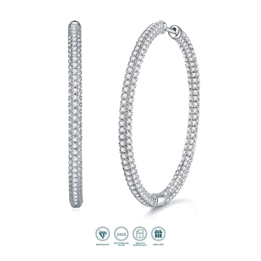 2pcs Moissanite Hoop Earrings 925 Sterling Silver 18K Gold Plated Big Full Pavé Design Jewelry for Women with GRA Certificate