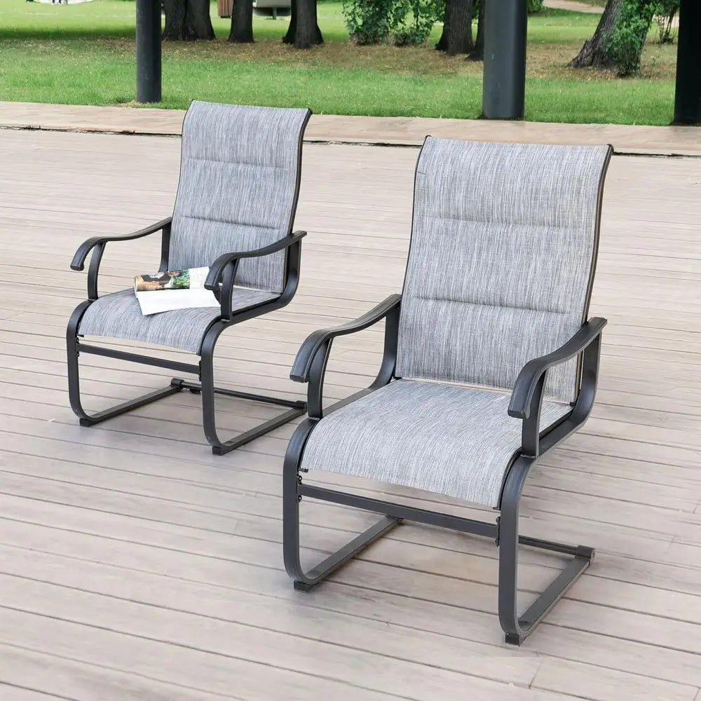 2-Piece Outdoor Dining Chair Set, Weather-Resistant Padded Textilene, High-Back Spring Motion Chairs for Patio, Lawn, Deck, Grey