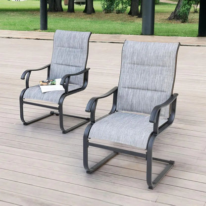 2-Piece Outdoor Dining Chair Set, Weather-Resistant Padded Textilene, High-Back Spring Motion Chairs for Patio, Lawn, Deck, Grey