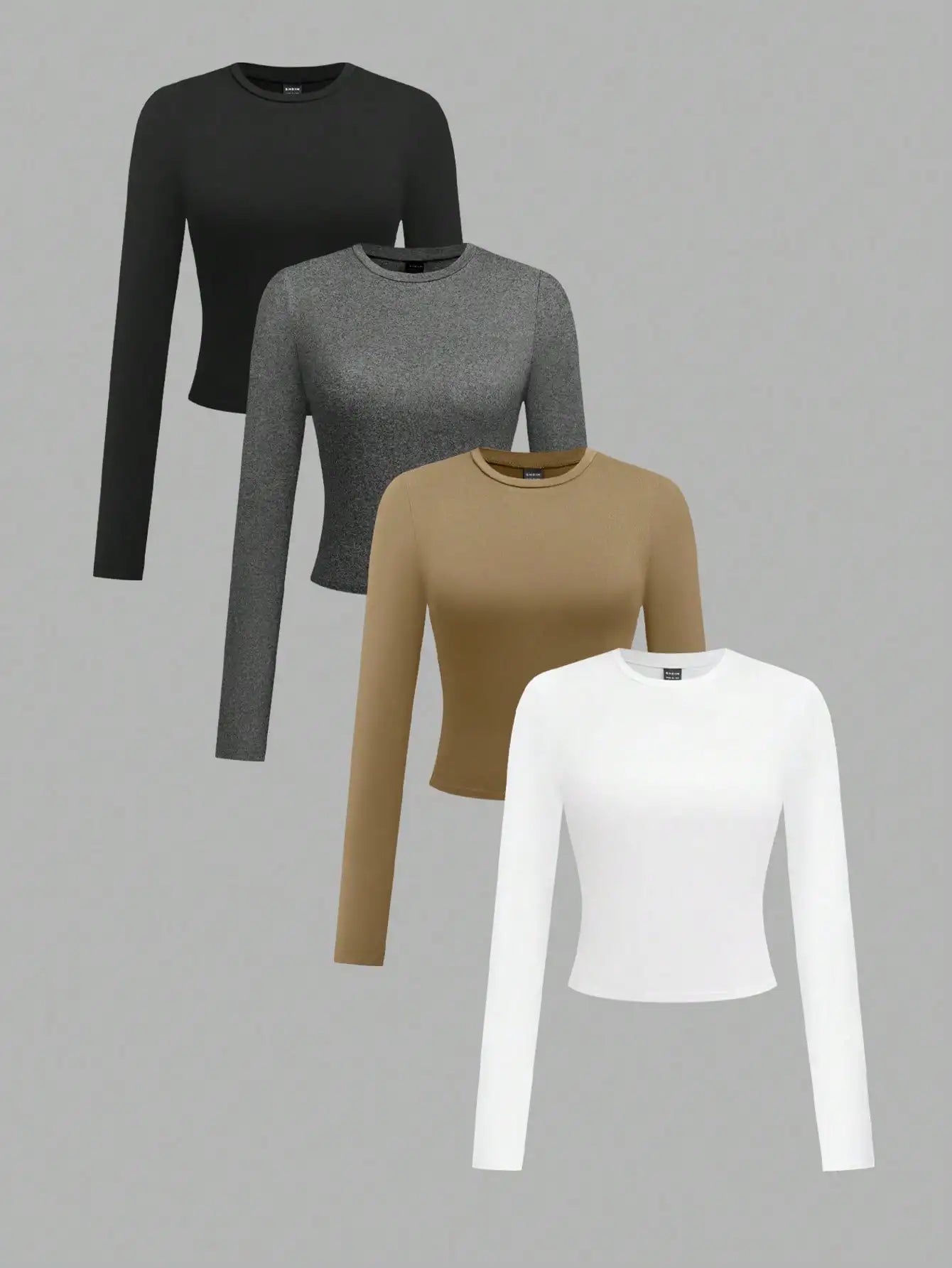 4-Pack Women's Solid Color Round Neck Long Sleeve Crop Tops, Casual Fall/Winter Tees