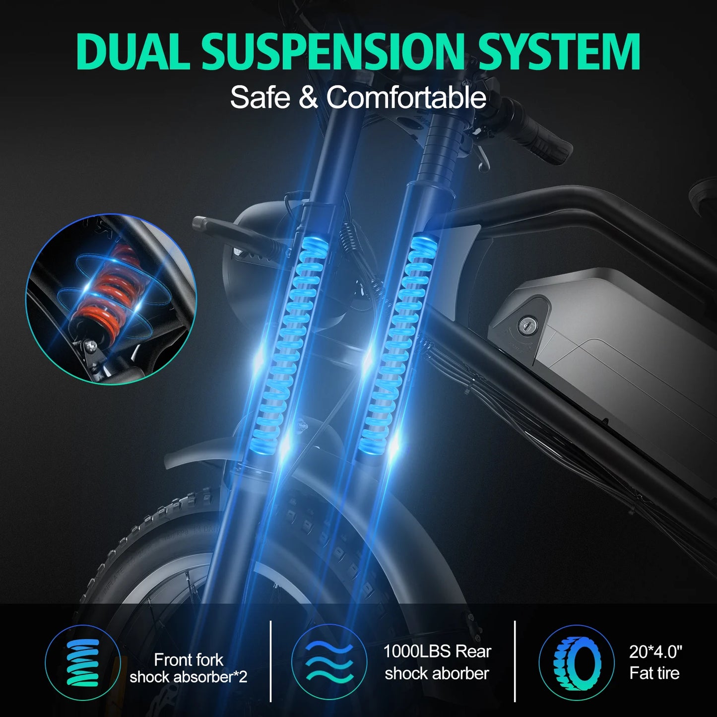 Electric Bike for Adults, 1000W, 28MPH, 48V15AH Battery, Max 40Miles Electric Motorcycle, 20" Fat Tire Dirt Bike, 7-Speed E-Bike