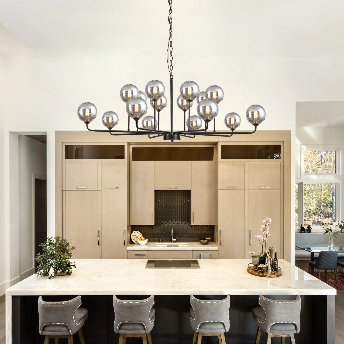 Bubble Glass Chandelier 12/16-Light Chandelier Height Adjustable Dimmable Sputnik Chandeliers for Dining Room Foyer