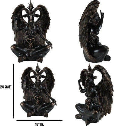 Large 24 Seated Sabbatic Goat Idol Statue - Baphomet, Samael, Lilith, Wicca Occult Illuminati Art Sculpture with Horned Design