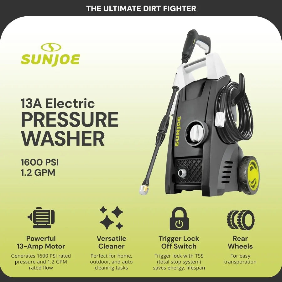 Electric Pressure Washer 1850 Max PSI Black for Cars Fences Patios All Uses with GFCI Cord Adjustable Spray Wand Total Stop Sys
