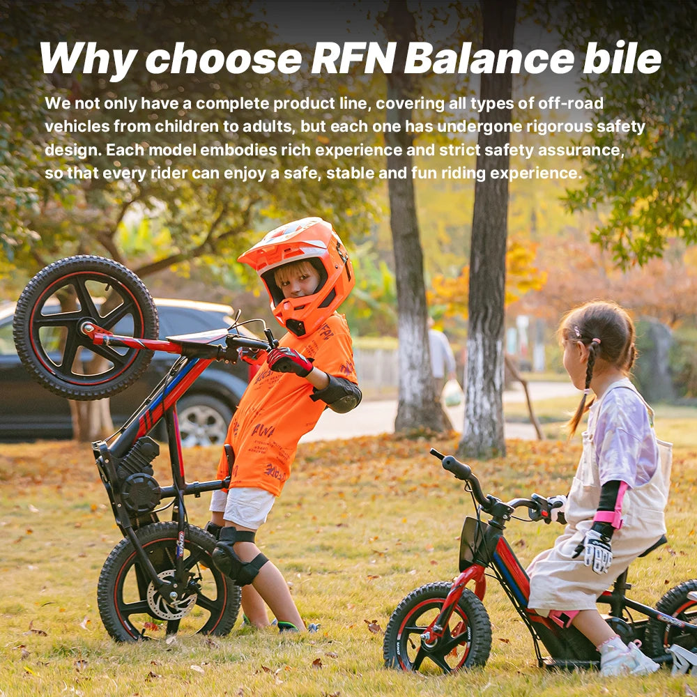 RFN Kids 24V Electric Balance Bike – 170W Motor, 2-Speed Mode, 12" Off Road Electric Dirt Bike, Safe Starter Ebike for Ages 3+