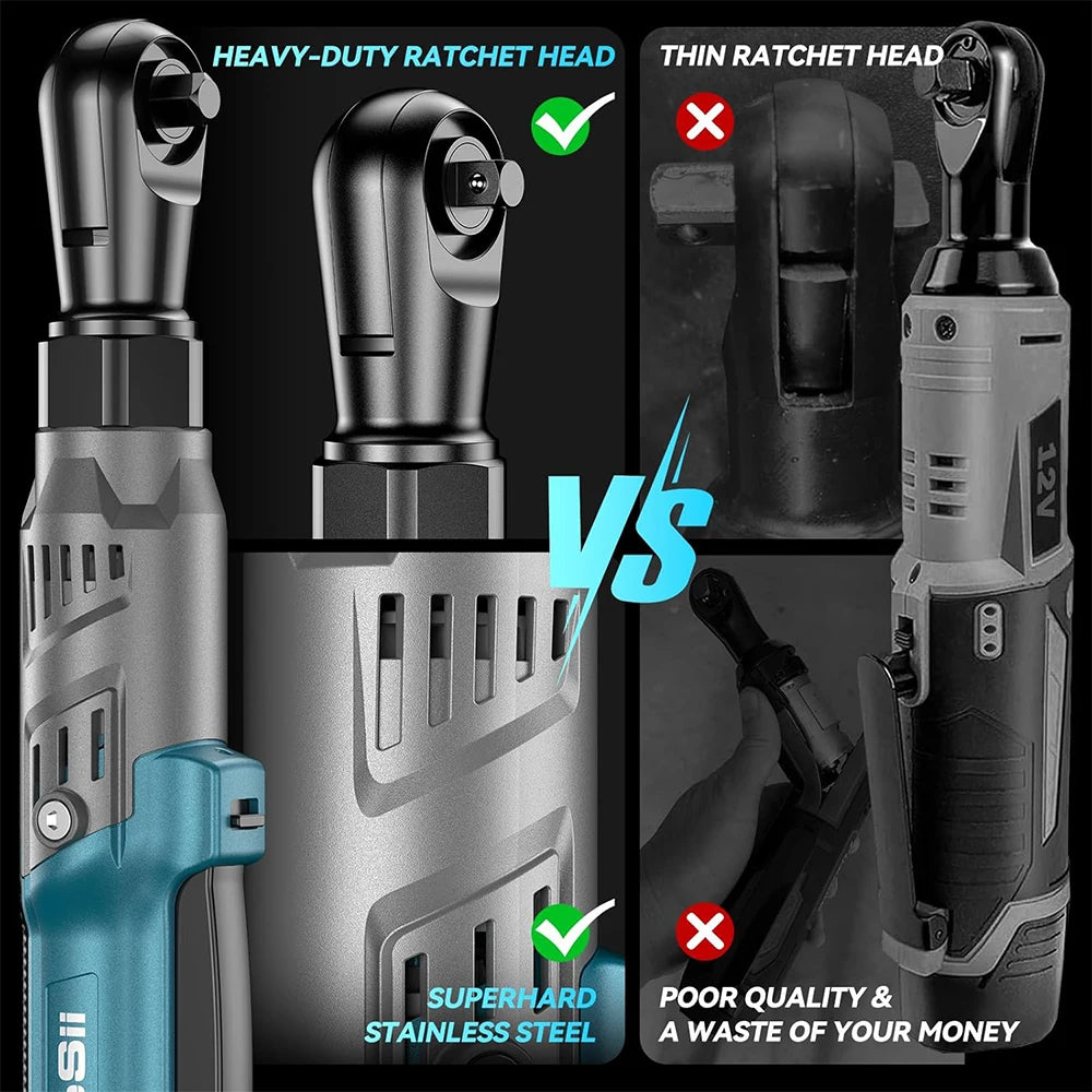 SEESII 3/8' 90Nm Cordless Electric Wrench Cordless Ratchet Wrench with 21V 2pcs Li-Battery Car Repair Tool Set Angle Wrench