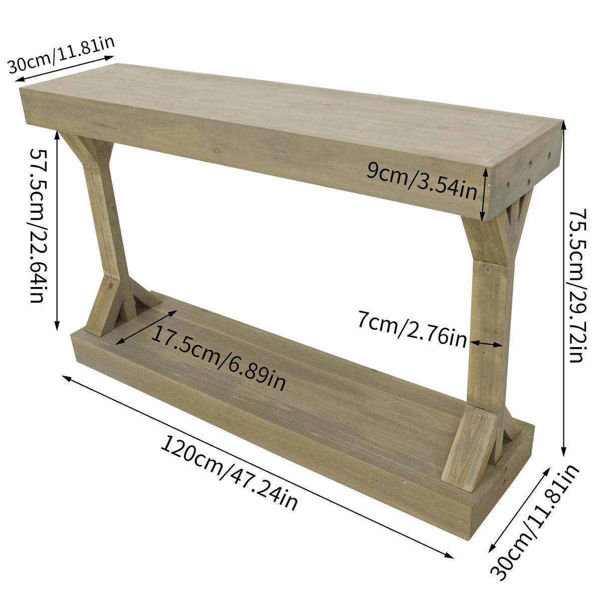 Wooden Console Table: 120cm Farmhouse Entryway Table with Shelf, Solid Fur Wood Rustic Sofa Storage Table Behind Couch for Living Rooms, Foyers, Hallways