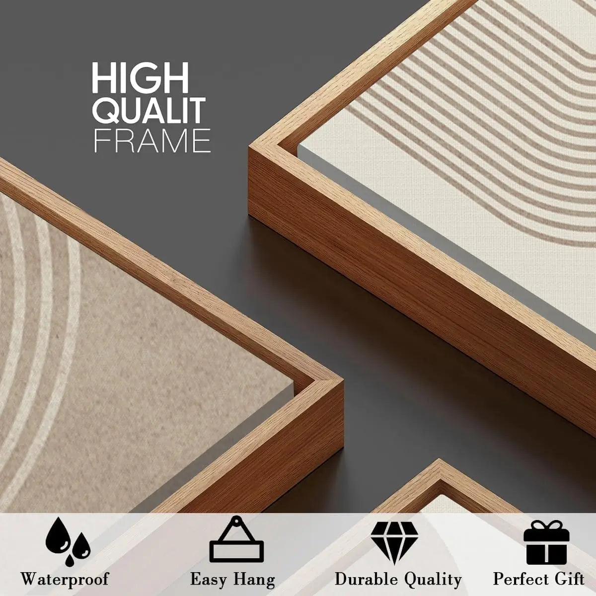 Beige Neutral Canvas Wall Art Framed Geometric Abstract Decor for Living Room Bedroom Office 16x24 Set of 3