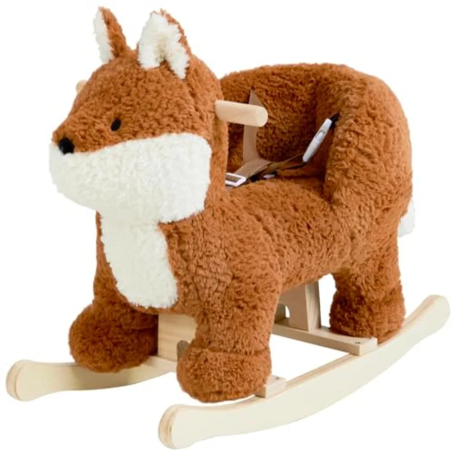 Baby Rocking Horse, Brownish Red Fox Rocking Horse with Seat Belt, Plush Animal Rocker for Kids, Stuffed Rocker Toy for Children