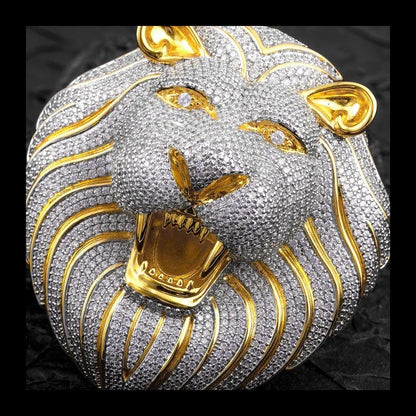 Purely Handmade Custom Hip-hop Pop Pendant, Copper Inlaid Zircon Personalized Trend Big Lion Head Necklace