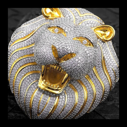 Purely Handmade Custom Hip-hop Pop Pendant, Copper Inlaid Zircon Personalized Trend Big Lion Head Necklace
