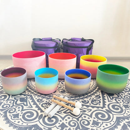 Colored Quartz Crystal Singing Bowl 7pcs Chakra Set Sound Healing Meditation with/without Free Carry Bags