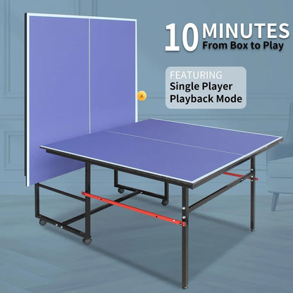 Portable Collapsible Table Tennis Table Set 8FT Indoor/Outdoor Ping Pong Table for Family Recreation & Gifts Quick Assembly
