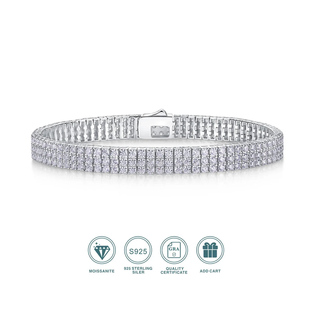JIUZUAN Moissanite Wide Tennis Bracelet 925 Sterling Silver 18K Gold Plated Statement Jewelry for Party Gift for Women
