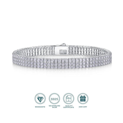 JIUZUAN Moissanite Wide Tennis Bracelet 925 Sterling Silver 18K Gold Plated Statement Jewelry for Party Gift for Women