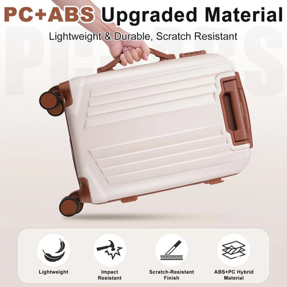 3-Piece Carry-On Luggage Set with Spinner Wheels & TSA Lock, Lightweight ABS+PC Hard Shell (20in, Beige) - 4-Year Warranty