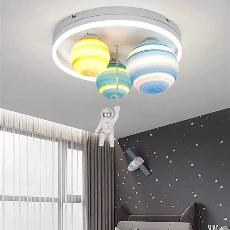 Astronaut Planet Creative Circular The Outer Space Led Ceiling Light Children's Bedroom Decorative Boys Girls Dream Universe