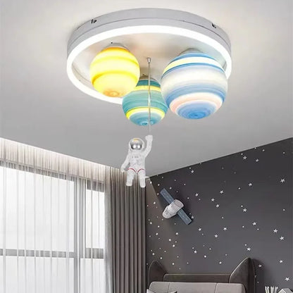 Astronaut Planet Creative Circular The Outer Space Led Ceiling Light Children's Bedroom Decorative Boys Girls Dream Universe