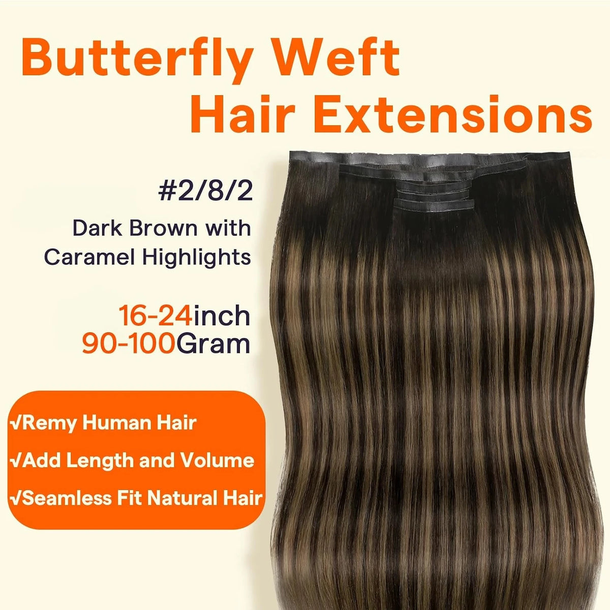 Full Shine Butterfly Weft Hair Extensions Remy Straight Hair Extensions 5 Pcs Double Sided Weft Hair Extensions Invisible Hole Weft Hair