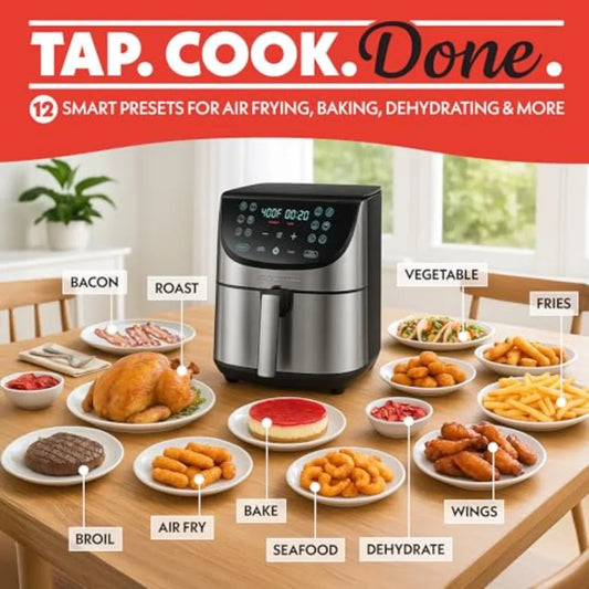 Air Fryer with 8 Qt Extra Large Capacity for Family Meals 360 Circulating Air Technology for Even Cooking Digital Display with