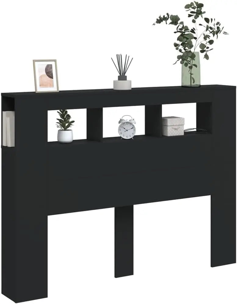 Headboard for Queen Size Bed, Black Engineered Wood, 140cm Wide, RGB Lights, Wall Mounted, Storage She