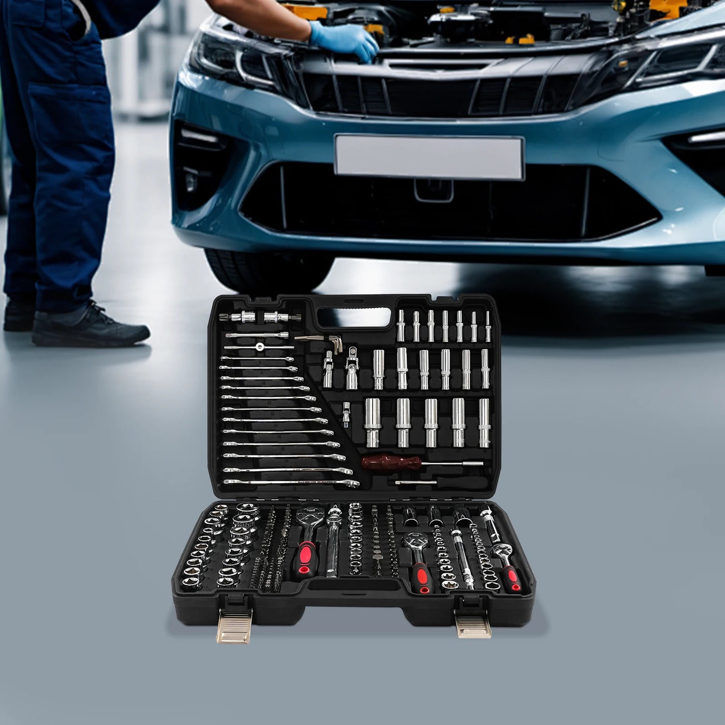 216-Piece Socket Wrench Set, 216-Piece Tool Box with Socket and Ratchet Wrench, with Ring Spanner and Spanner Ratchet