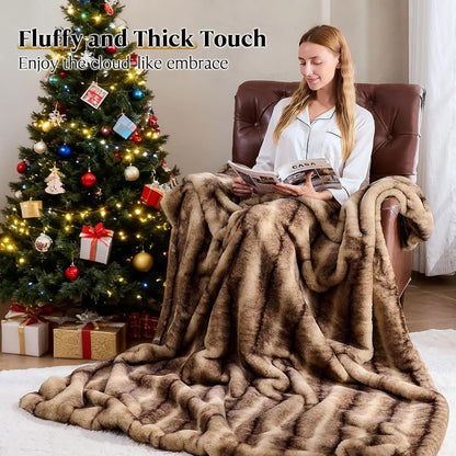 Soft Faux Fur Blanket - Warm Plush Throw for Couch, Bed, Living Room, Reversible Design, Brown 60x80 Inches