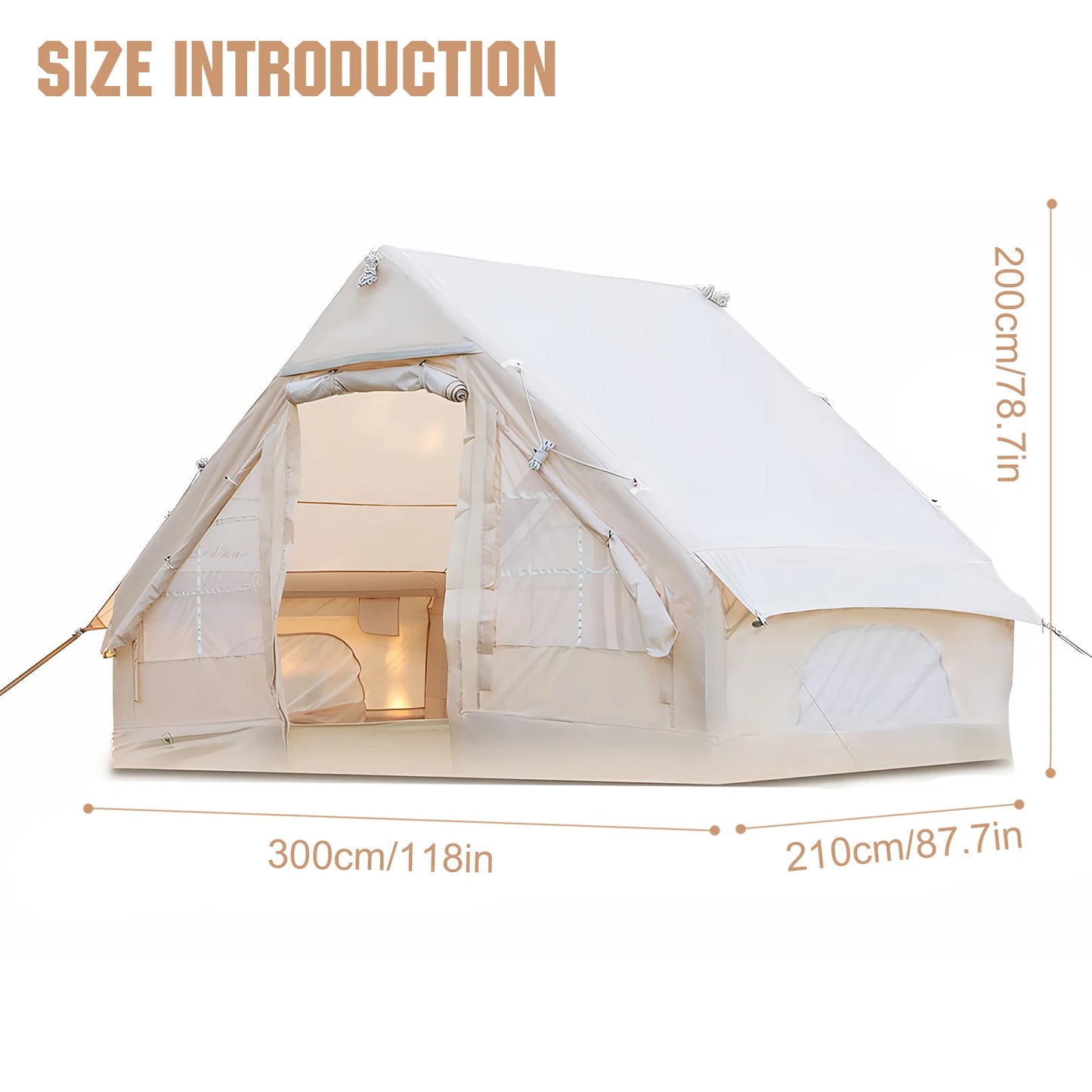 Inflatable Tent with Hand Pump Portable Glamping Tent Breathable Air Family Tunnel Tent Oxford Fabric for 4-6 People