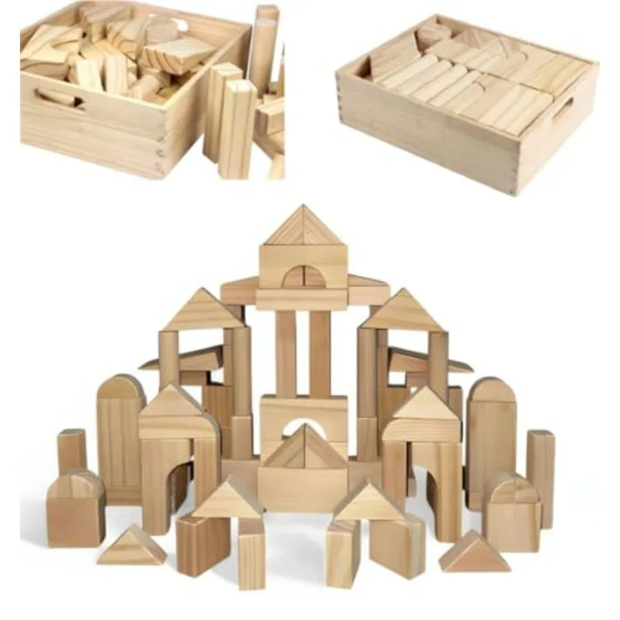 Standard Unit Building Blocks for Toddlers with Storage Tray 64 Pcs Sanded Wood Blocks for Original STEAM and STEM Learning Cla