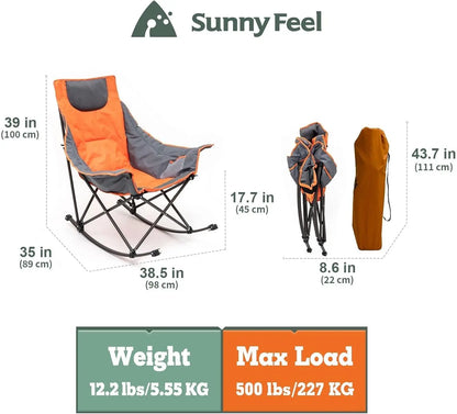 Heated Oversized Rocking Camping Chair, 500 LBS Folding Patio Recliner, Portable Outdoor Camp Rocker