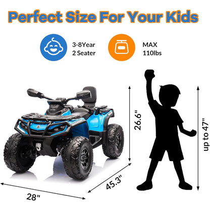 2 Seater Ride On ATV 24V Licensed Can-Am Electric ATV, 4 Wheeler 4WD Leather Seat, LED Lights Ride On Toys, Gift for Kids