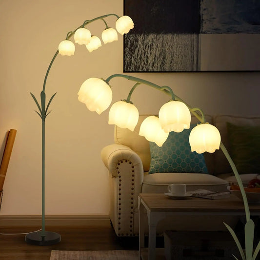 Arc Floor Lamp with 5 G9 LED, Green Floral Standing Lamp, Acrylic Shade, Foot Switch, for Living Room Bedroom Corner