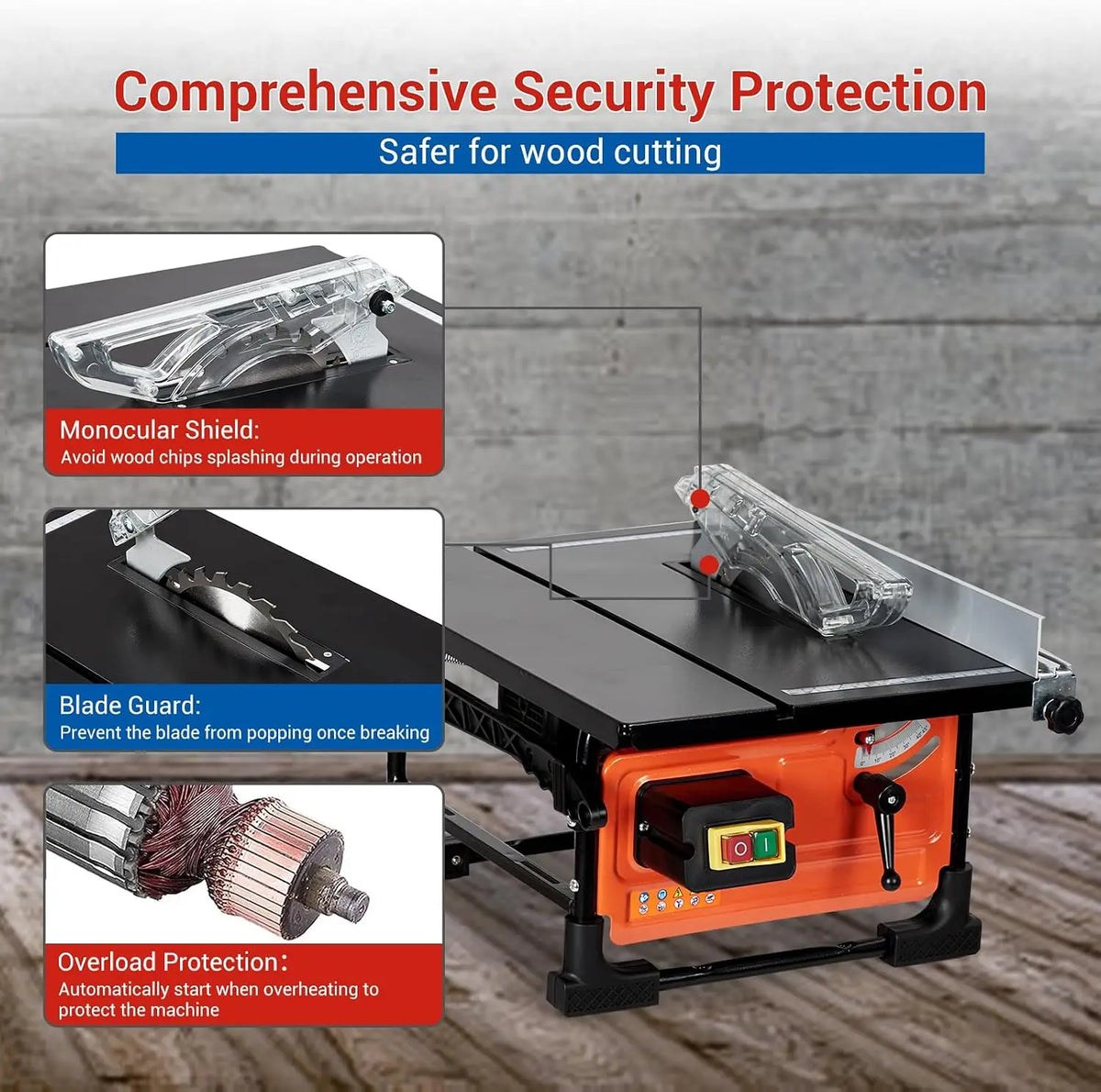 TWISTER.CK 800W Portable 8-Inch Table Saw for Jobsite – 6.7A Copper Motor, 3,576 RPM, 24T Blade – Sliding Miter Gauge, Lightweight Compact Design – Ideal for DIY Woodworking & Furniture Projects – Orange