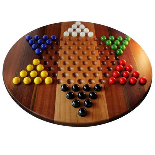 Chinese Checkers and Irk/Aggravation Combo Game Board in Subtle Stripes with Multi-Color Design for Indoor Family Entertainment