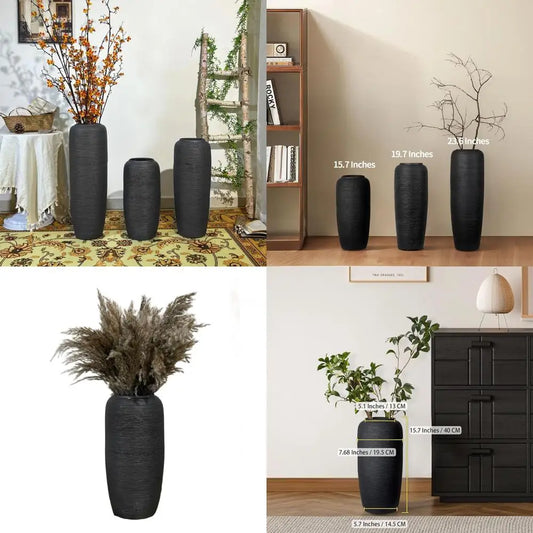 Rustic Black 15.7 Tall Ceramic Vase for Farmhouse Decor, Vintage Flower Holder, Home Living Room Entryway Table Centerpiece, Ter