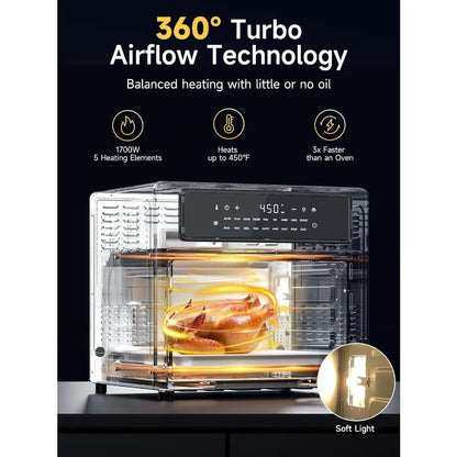 26.4 Qt Convection Oven Toaster Air Fryer Combo with 18in1 Functions Stainless Steel Countertop Appliance Featuring 4Zone Cooki