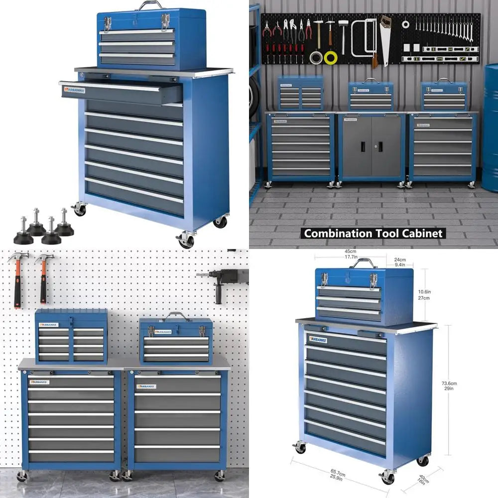 10-Drawer Mobile Tool Chest with Stackable 3-Drawer Cabinet and 7-Drawer Storage