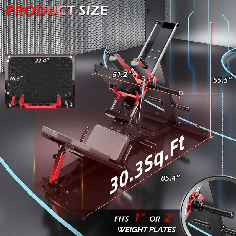 Hack Squat Leg Press Machine for Home Gym, 2 in 1 Adjustable Exercise Workout, Lower Body Equipment with Weight Storage for Home