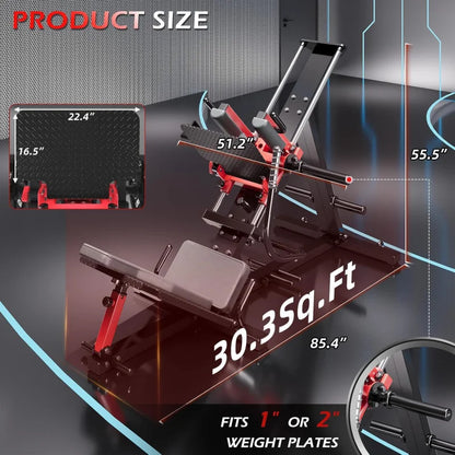 Hack Squat Leg Press Machine for Home Gym, 2 in 1 Adjustable Exercise Workout, Lower Body Equipment with Weight Storage for Home