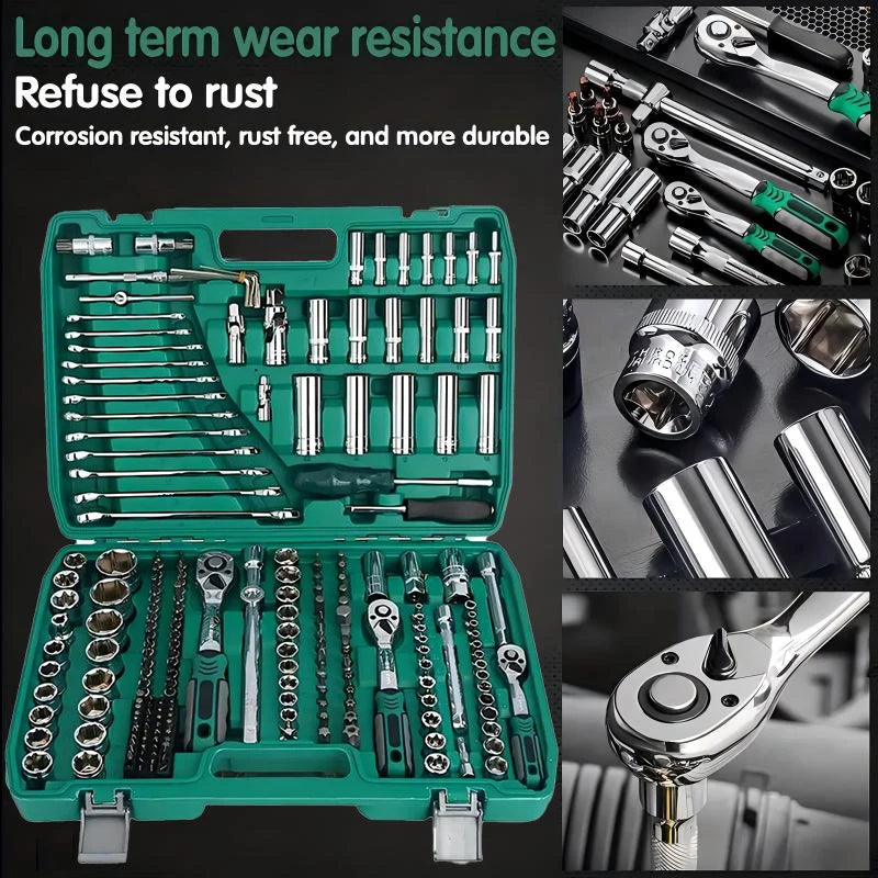 High End Professional 216 Tool Set, 1/4" 3/8" 1/2" Drive Depth, Ratchet Wrench Set, CR-V Material, Automotive Parts Repair Quick Ratchet Wrench and Other Automotive Repair Parts, Professional Racing Grade Repair Tool Set