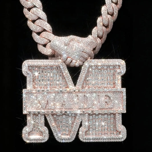 LYEE CYEE Customized 3D Large Size Letter Pendant Handshake Buckle Design Men's and Women's Jewelry Can Be Paired with Cuban Chain Rap Singer Party Accessories Commemorative Gifts Valentine's Day Gifts Unique Jewelry