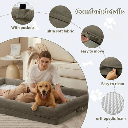 Washable Orthopedic Dog Bed for Large Dogs, Waterproof Pet Sofa with Removable Cover, Comfortable Sleeping Couch