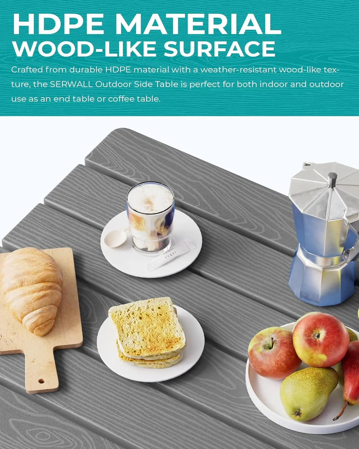 Small Folding Side Table, HDPE Outdoor End Table for Patio, Porch, Deck, Pool, Gray