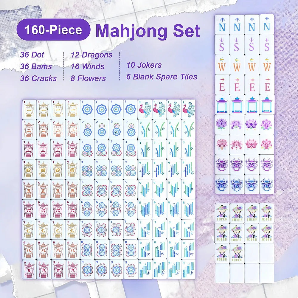 American Mahjong Tile Set 160 Premium Acrylic 4-Layer Tiles Mahjong Board Game for Parties, Tournaments & Tabletop Gatherings