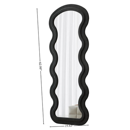 Full Length Mirror with Flannel Padded Wave Frame Large Standing Wall Hanging Mirror for Bedroom and Living Room