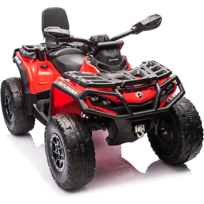 2 Seater Ride On ATV 24V Licensed Can-Am Electric ATV, 4 Wheeler 4WD Leather Seat, LED Lights Ride On Toys, Gift for Kids