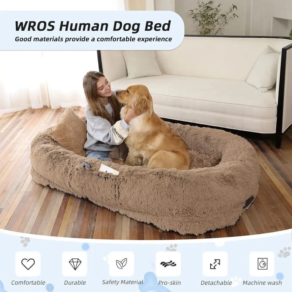 Human Dog Bed, Large Dog Beds for Humans Size Fits You and Pets, Washable Faux Fur Orthopedic Human Pet Bed for People Doze Off,