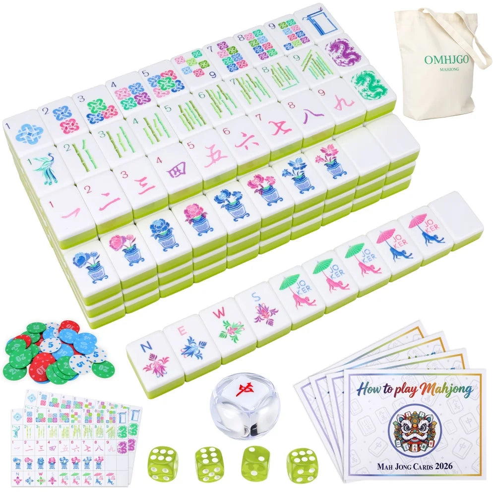 US Stock Light Green Luxury American Mahjong Set Acrylic Engraved Mahjong Tiles Travel Mah Jongg Sets for Adult Party Board Game