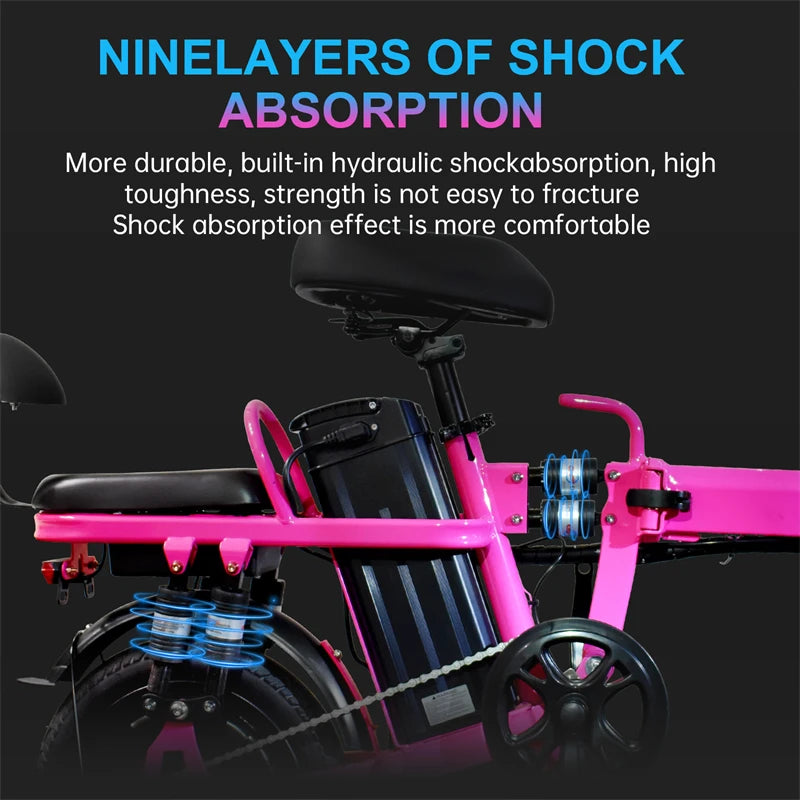 Pink Women Folding Electric Bike for Adults 500W Motor 20MPH 48V 20Ah Ebike 14'' Lightweight & Portable Adults Electric Bicycles